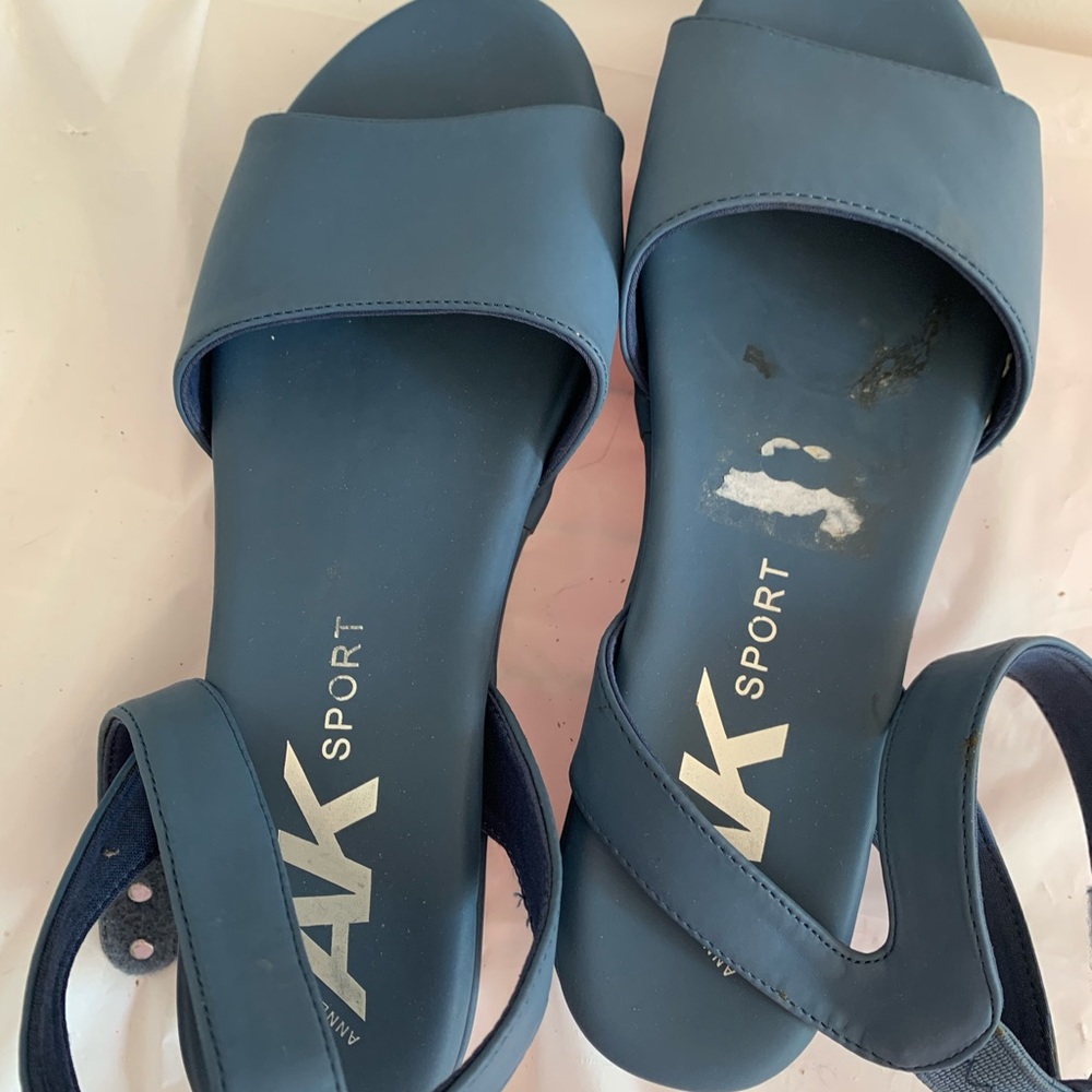 Anne Klein AK Sport Slate Blue Ankle Strap Wedge Sandals - Picture 3 of 7